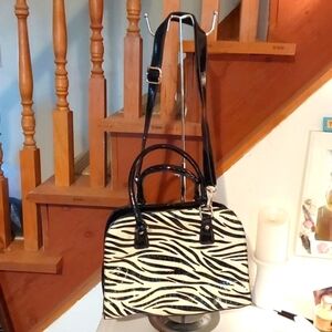 Animal Print Zebra Shoulder BAG Edgy Y2k Metal rose gold top Purse Mod Sz Medium